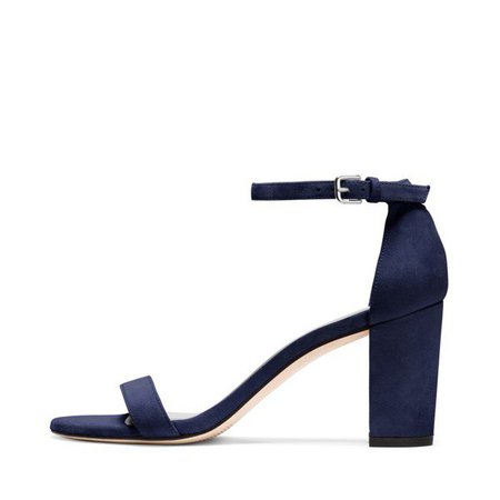 Navy Ankle Strap Sandals Block Heels Open Toe Suede Sandals for Date, Going out | FSJ