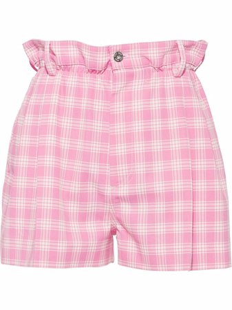 Shop Miu Miu paperbag-waist checked shorts with Express Delivery - FARFETCH