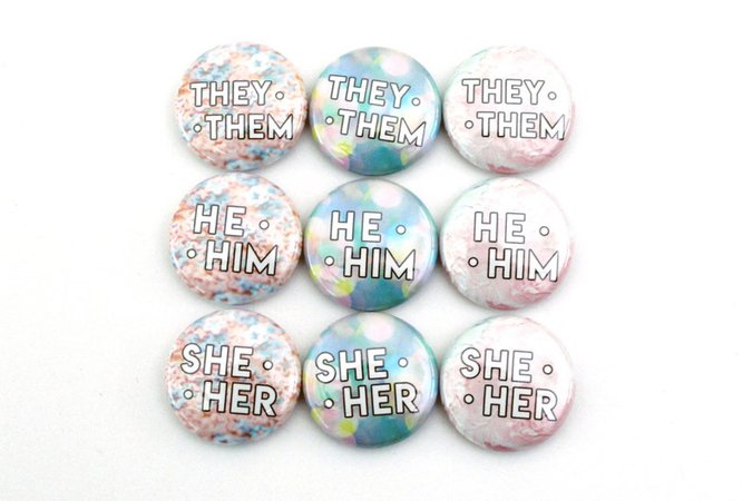Pastel Pronoun Pin | They/Them, She/Her, He/Him | Trans, Nonbinary, Genderfluid, Genderqueer Pronoun Button [CowboyYeehaww]