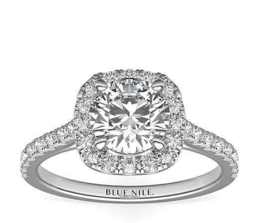 Cushion Halo Diamond Engagement Ring in Platinum (1/3 ct. tw.) | Blue Nile