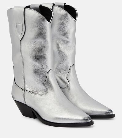 Duerto Metallic Leather Cowboy Boots in Silver - Isabel Marant | Mytheresa