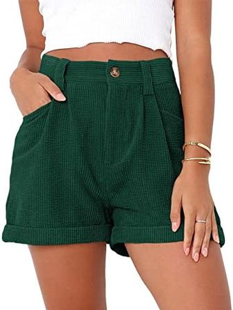 Danedvi Womens Summer Shorts Mid-Waist Cuffed Hem Corduroy Shorts with Pockets Green | Amazon.com