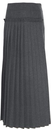 Pleated Asymmetric Hem Wool Skirt