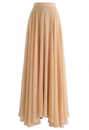 Timeless Favorite Chiffon Maxi Skirt in Light Tan - Skirt - BOTTOMS - Retro, Indie and Unique Fashion