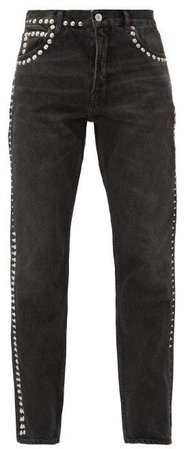Studded Straight Leg Jeans - Womens - Black