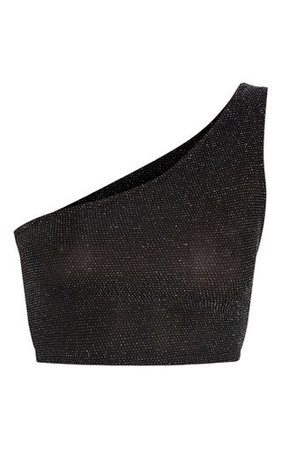 PLT black glitter one shoulder crop top