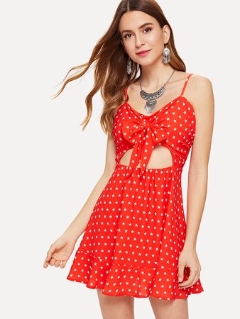 All Over Stars Knotted Front Cami Dress