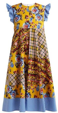 Floral Print Cotton Dress - Womens - Yellow Multi