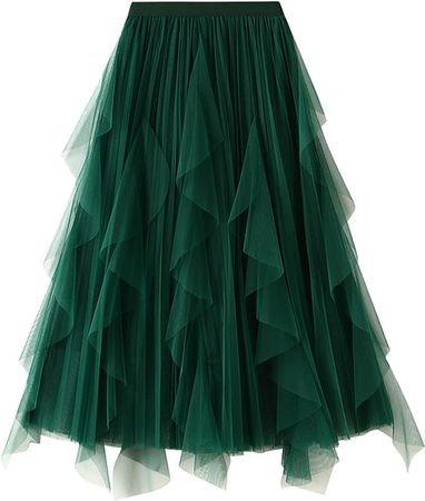 Amazon.com: Dirholl Women's A-Line Fairy Elastic Waist Tulle Midi Skirt Scallop Green : Clothing, Shoes & Jewelry
