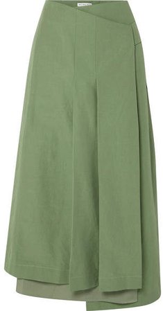Laurie Cotton And Linen-blend And Silk Wrap Skirt - Green