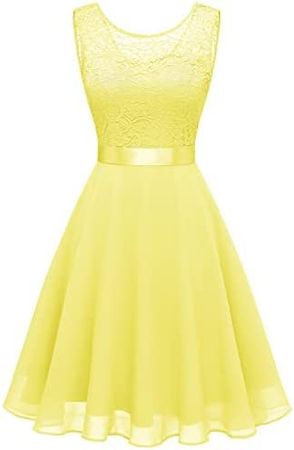 BeryLove Prom Formal Dresses for Women 2023 Wedding Guest Short Bridesmaid Dress Sleeveless Flowy Homecoming Dresses for Teens Elegant Floral Lace A Line Cocktail Party Girls Dresses 05 Yellow 2XL at Amazon Women’s Clothing store