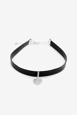 black leather collar with diamond embezzled heart