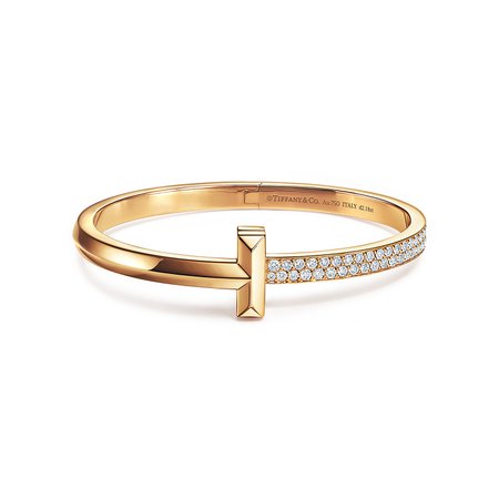 Tiffany T T1 wide diamond hinged bangle in 18k gold, medium. | Tiffany & Co.