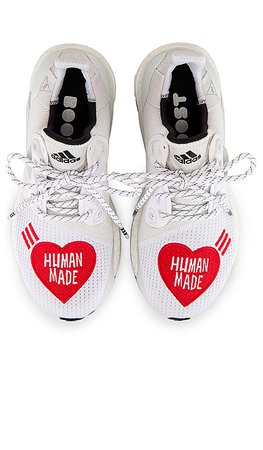 adidas x Pharrell Williams Solar Hu Human Made Sneaker in White & Scarlet | REVOLVE