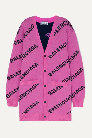 Intarsia Wool-blend Cardigan - Pink