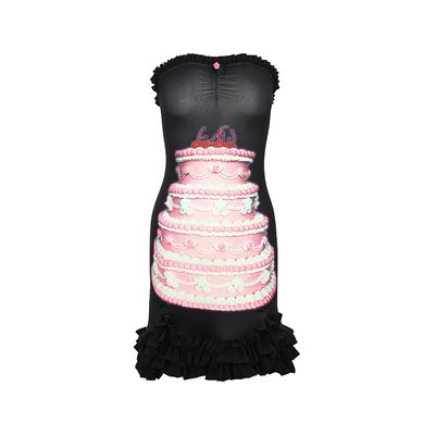 Nodress Birthday Cake Print Black Stretchy Dress