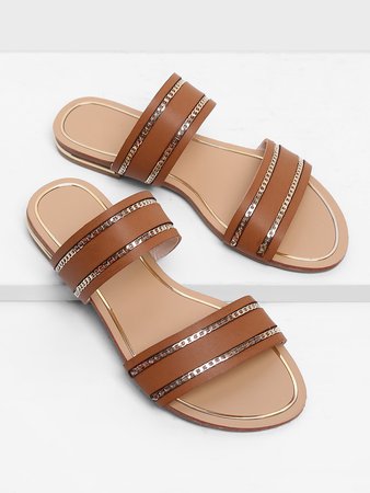 Chain Detail Duo Strap Sandals