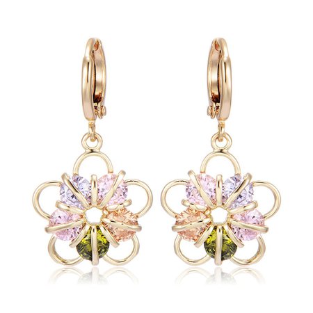 Fashion Ear Drop Earrings Gold Plated Colorful Ziron Flower Charm Earrings Elegant Jewelry for Women online - NewChic