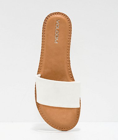 Volcom Simple White & Tan Slide Sandals | Zumiez