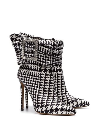 ALEXANDRE VAUTHIER black and white Yasmin 100 houndstooth print buckle embellished ankle boots