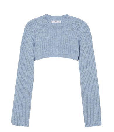 Mango Blue Knit Cropped Sleeve Sweater