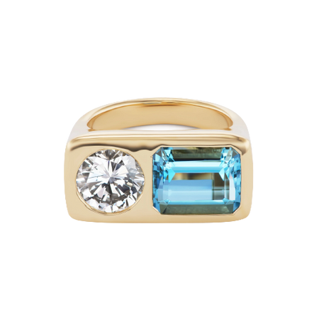 Brent Neale - One-of-a-Kind Two-Stone Ring with Aquamarine and Diamond