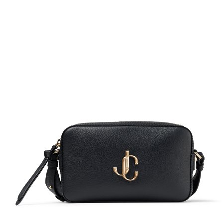 Black Calf Leather Camera Bag with Gold JC Logo|VARENNE CAMERA |Cruise '20 |JIMMY CHOO