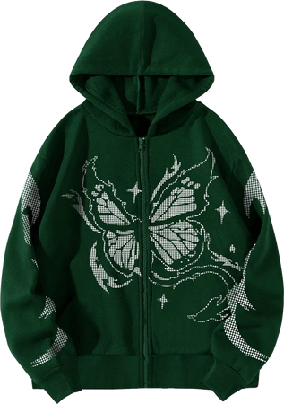 green graphic zip up hoodie
