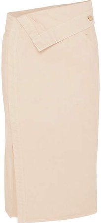 Folded Denim Midi Skirt - Beige