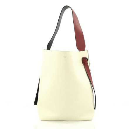 Céline Twisted Cabas Small Off White and Green Calfskin Leather Tote - Tradesy