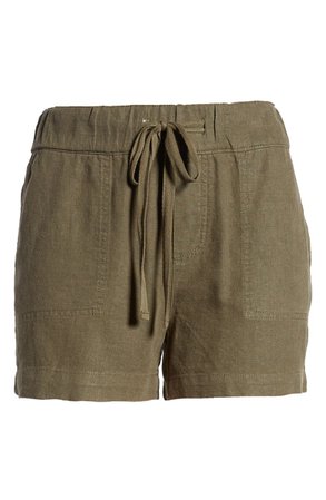 Caslon® Drawstring Linen Blend Shorts green