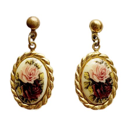 Vintage 1980s Earrings | 80s Rose Floral Gold Tone Metal Post Back Drop Earrings for Pierced Ears by BirthdayLifeVintage from Birthday Life Vintage of San Francisco, CA | ATTIC