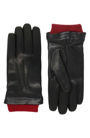 NICOLETTA ROSI Men's Ribbed Cuff Cashmere Lined Lambskin Leather Gloves | Nordstrom