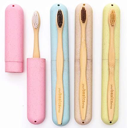 Amazon.com : Bamboo Toothbrush and travel toothbrush case (4 with cases) - wheat straw travel toothbrush covers - soft bristle toothbrush - natural toothbrush handle - wood toothbrush - travel toothbrush with case : Health & Household