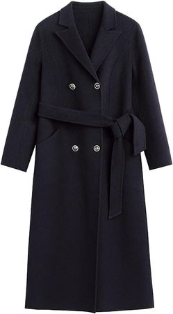 Amazon.com: n/a Cashmere Black Long Winter Wool Coat Women Elegant Double Breasted Oversized Wool (Color : D, Size : XS Code) : Clothing, Shoes & Jewelry