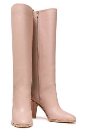 Pastel pink Rockstud leather knee boots | Sale up to 70% off | THE OUTNET | VALENTINO GARAVANI | THE OUTNET