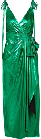 Gathered Lurex Wrap Dress - Green