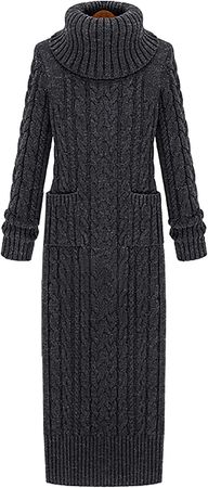 WENJHEN Autumn Winter Women's Sweater Dress Thickening Knit Dresses Casual Knitted Sweater Warm Coat at Amazon Women’s Clothing store