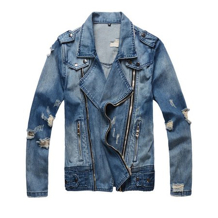 Idopy New Fashion Hi Street Mens Ripped Denim Jackets With Multi Zippers Streetwear Distressed Motorcycle Biker Jeans Jacket-in Jackets from Men's Clothing on AliExpress