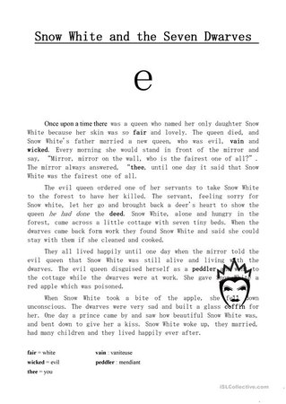 Snow White Text - English ESL Worksheets for distance learning and physical classrooms