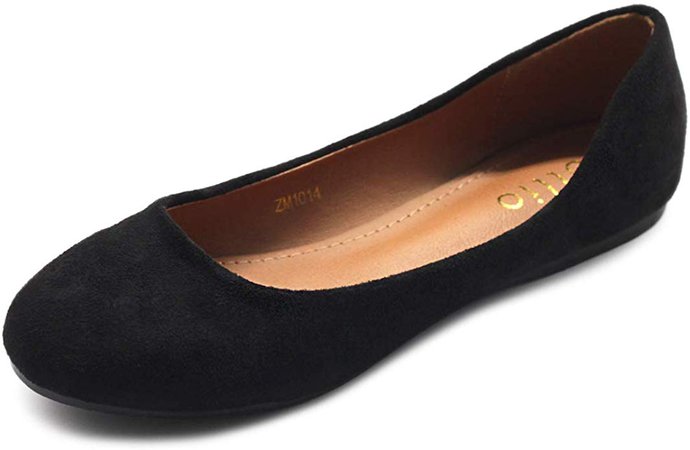 AmazonSmile | Ollio Womens Shoe Ballet Light Faux Suede Low Heels Flat ZM1014(8 B(M) US, Black) | Flats