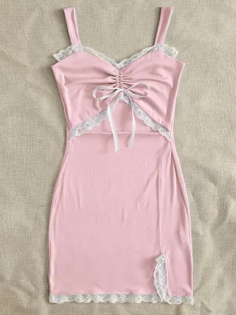 Lace Ruched Cutout Bodycon Cami Dress | SHEIN USA