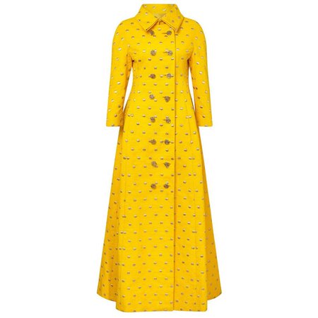 1960s James Galanos Yellow Silk and Gold Embroidered Dress Coat For Sale at 1stdibs