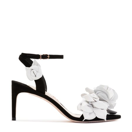 70mm black sandal heel with white flowers