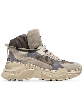 Balmain grey, beige and brown joan technical sneakers