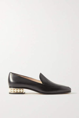 Casati Faux Pearl-embellished Leather Loafers - Black