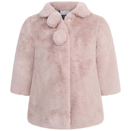 Paz Rodriguez Baby Girls Pink Faux Fur Pom Pom Coat - Girl