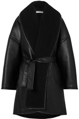 Balenciaga | Oversized belted faux shearling-trimmed faux leather coat | NET-A-PORTER.COM