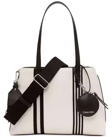 Calvin Klein Millie Convertible Tote with Striped Crossbody Strap and Coin Pouch - Macy's