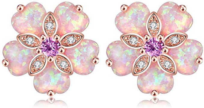 Amazon.com: CiNily 14K Rose Gold Plated Flower Stud Earrings Womens Pink Opal Earrings Hypoallergenic Big Gemstone Stud Earrings 15mm: Clothing, Shoes & Jewelry